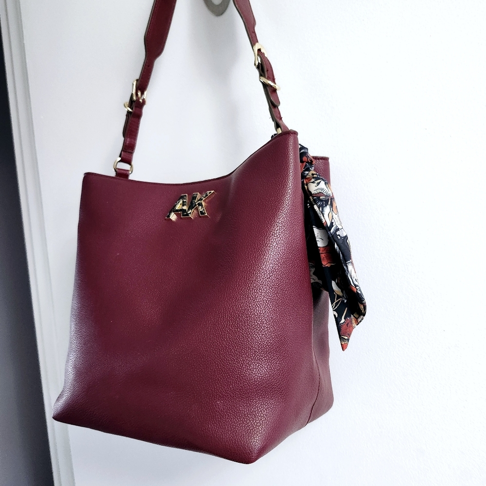 ANNE  KLEIN Shoulder Bag Maroon Purse w/ scarf - Picture 4 of 14